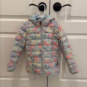 Kids North Face Light Reversible Floral Puffer Jacket with Hood